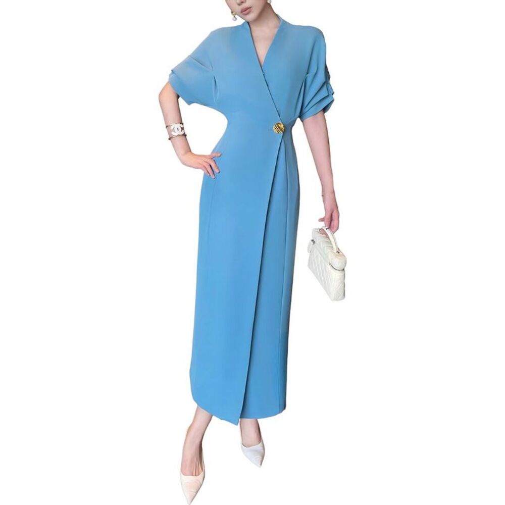 Burryco Womens Short Sleeve Maxi Dress, Blue